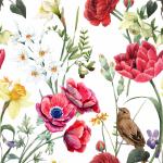Blumenmuster Murando Mohn-Fototapeten mit Vogel-Motiv 