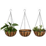 Braune Mediterrane 30 cm Relaxdays Runde Hanging Baskets 30 cm pulverbeschichtet aus Kokosfaser Outdoor 3-teilig 