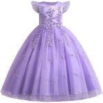 Violette Elegante Ärmellose Maxi Kinderfestkleider mit Reißverschluss aus Tüll für Mädchen 