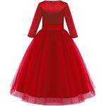Rote Elegante 3/4-ärmelige Maxi Rundhals-Ausschnitt Kinderfestkleider mit Reißverschluss aus Tüll für Mädchen für den für den Sommer 
