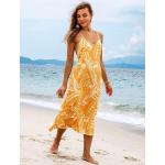 Gelbe Blumenmuster Sexy Maxi Sommerkleider aus Viskose für Damen 