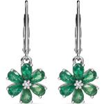 Reduzierte Smaragdgrüne Blumenmuster Runde Ohrhänger mit Smaragd für Damen 