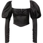 Reduzierte Schwarze Langärmelige Misspap Tunika-Blusen mit Reißverschluss aus Satin für Damen Größe XXL Große Größen 