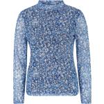 Reduzierte Hellblaue Langärmelige Cartoon Stehkragen Tunika-Blusen für Damen Größe XS Große Größen 