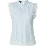 Reduzierte Pastellblaue Ärmellose Pieces Stehkragen Festliche Blusen aus Spitze für Damen Größe XL Große Größen 