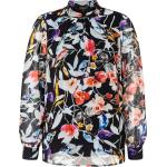 Reduzierte Offwhitefarbene Blumenmuster Langärmelige MORE & MORE Stehkragen Tunika-Blusen aus Chiffon für Damen 