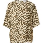 Reduzierte Elfenbeinfarbene Animal-Print Oversize Halblangärmelige Sublevel Tunika-Blusen aus Polyamid für Damen Größe S Große Größen 