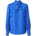 Reduzierte Royalblaue Karo Langärmelige Warehouse Stehkragen Karierte Blusen mit Puffärmeln mit Reißverschluss aus Polyester für Damen Größe L Große Größen 