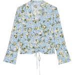 Reduzierte Hellblaue Blumenmuster Langärmelige Marc O'Polo Nachhaltige Tunika-Blusen für Damen Größe M Große Größen 