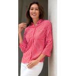 Rote Gestreifte 3/4-ärmelige bader Tunika-Blusen mit Knopf aus Leinen für Damen Größe XXL 