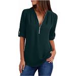 Grüne Unifarbene Elegante V-Ausschnitt Tunika-Blusen mit Reißverschluss aus Chiffon für Damen Größe 3 XL Große Größen für den für den Sommer 