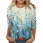 Hellblaue Elegante 3/4-ärmelige Rundhals-Ausschnitt T-Shirts mit Reißverschluss aus Baumwolle für Damen Größe M für den für den Sommer 