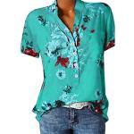 Mintgrüne Elegante Kurzärmelige V-Ausschnitt Shirts mit Tasche mit Knopf für Damen Größe S Große Größen für den für den Sommer 