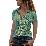 Grüne Leo-Look Casual Langärmelige V-Ausschnitt T-Shirts mit Leopard-Motiv aus Chiffon für Damen Übergrößen für den für den Sommer 