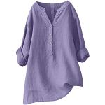 Violette Unifarbene Elegante Langärmelige V-Ausschnitt Tunika-Blusen mit Knopf aus Musselin für Damen Größe 4 XL Große Größen für den für den Sommer 