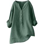 Grüne Unifarbene Elegante Langärmelige V-Ausschnitt Tunika-Blusen mit Knopf aus Musselin für Damen Größe 4 XL Große Größen für den für den Sommer 