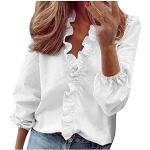 Weiße Bestickte Vintage Langärmelige Ringelshirts mit Rüschen aus Chiffon mit Kapuze für Damen Größe S für den für den Sommer 