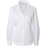 Weiße Langärmelige Eterna V-Ausschnitt Festliche Blusen mit Rüschen aus Baumwolle maschinenwaschbar für Damen Größe XL 