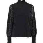 Schwarze Langärmelige Vero Moda Joy Stehkragen Tunika-Blusen aus Spitze für Damen Größe L 