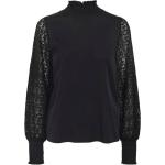 Reduzierte Schwarze Langärmelige Vero Moda Joy Stehkragen Tunika-Blusen aus Spitze für Damen Größe L 