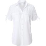 Reduzierte Weiße Kurzärmelige Just White Transparente Blusen & durchsichtige Blusen durchsichtig mit Knopf aus Baumwolle maschinenwaschbar für Damen Übergrößen 