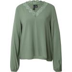Grüne Langärmelige Vero Moda V-Ausschnitt Tunika-Blusen aus Spitze für Damen Größe S 