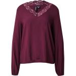 Reduzierte Bordeauxrote Unifarbene Langärmelige Vero Moda V-Ausschnitt Tunika-Blusen aus Spitze für Damen Größe M 