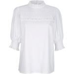 Weiße Gestreifte Casual Kurzärmelige Alba Moda Stehkragen Festliche Blusen aus Kunstfaser für Damen Größe XS 