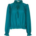 Reduzierte Petrolfarbene Unifarbene Langärmelige Sienna V-Ausschnitt Festliche Blusen aus Kunstfaser für Damen Größe XS 