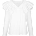 Reduzierte Weiße Unifarbene Langärmelige Alba Moda V-Ausschnitt Festliche Blusen mit Rüschen für Damen Größe XS 