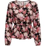 Hellbraune Blumenmuster Langärmelige ONLY Nova Nachhaltige Tunika-Blusen für Damen Größe S 