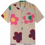 Beige Blumenmuster Kurzärmelige Shirts mit Tasche aus Viskose für Damen für den für den Sommer 