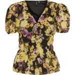 Reduzierte Olivgrüne Blumenmuster Kurzärmelige Vero Moda Tunika-Blusen mit Puffärmeln aus Polyester für Damen Größe M 