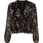 Schwarze Blumenmuster Langärmelige Vero Moda Tunika-Blusen aus Polyester für Damen Größe 3 XL Große Größen 