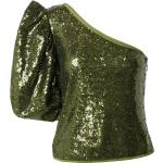 Reduzierte Olivgrüne Unifarbene Halblangärmelige Damenblusen mit Puffärmeln mit Reißverschluss Größe M Große Größen 