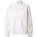 Reduzierte Weiße Langärmelige Stehkragen Tunika-Blusen mit Puffärmeln aus Spitze für Damen 