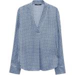 Reduzierte Himmelblaue Langärmelige Someday Stehkragen Tunika-Blusen für Damen Größe S 
