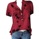 Rote Bestickte Langärmelige Bio V-Ausschnitt Transparente Blusen & durchsichtige Blusen aus Frottee für Damen Größe XL 