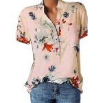 Rosa Oversize Bio V-Ausschnitt Tunika-Blusen mit Meer-Motiv mit Reißverschluss aus Chiffon für Damen Größe XXL für den für den Sommer 