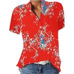 Rote Batik Oversize V-Ausschnitt Tunika-Blusen mit Glitzer aus Baumwolle für Damen Größe M für den für den Sommer 