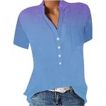 Dunkelblaue Batik Oversize V-Ausschnitt Tunika-Blusen mit Glitzer aus Baumwolle für Damen Größe XXL für den für den Sommer 