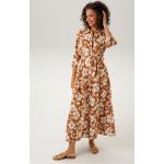 Braune Casual Langärmelige Nachhaltige Freizeitkleider mit Volants aus Baumwolle für Damen 
