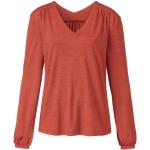 Orange Elegante Waschbär Bio Nachhaltige V-Ausschnitt Blusenshirts & Schlusen aus Jersey für Damen Größe L 