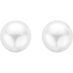 Weiße Runde Perlenohrstecker poliert aus Gold mit Echte Perle für Damen 