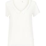 Reduzierte Weiße Elegante Kurzärmelige Blutsgeschwister V-Ausschnitt Tunika-Blusen aus Viskose für Damen Größe L 