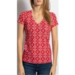 Reduzierte Rote Blumenmuster Blutsgeschwister V-Ausschnitt T-Shirts aus Baumwolle für Damen Größe L 