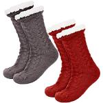 Rote Anti-Rutsch-Socken aus Fleece für Damen Größe M Weihnachten 