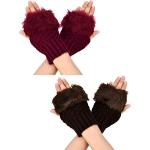 Bordeauxrote Fingerlose Handschuhe & Halbfinger-Handschuhe aus Kunstfell für Damen Größe M Weihnachten für den für den Winter 