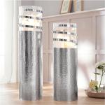 Silberne 27 cm Trendfabrik Runde Windlichtsäulen gehämmert aus Aluminium 