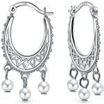 Silberne Ethno Bling Jewelry Ethno Ohrringe mit Echte Perle für Damen zum Muttertag 